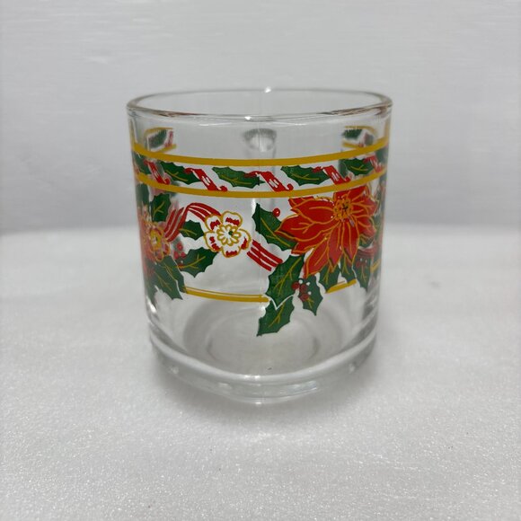 Vintage KIG Indonesia Christmas Poinsettia Glass Coffee Cups Set of 4 - 8 oz - Picture 5 of 13